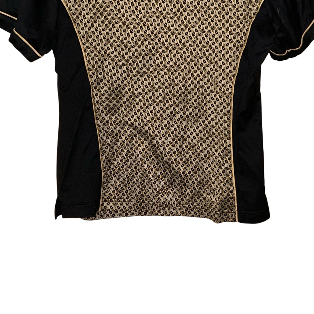 Astra Classic Womens Vintage‎ Polo Shirt Cotton Geometric Medium Retro Tan Black - Picture 6 of 9
